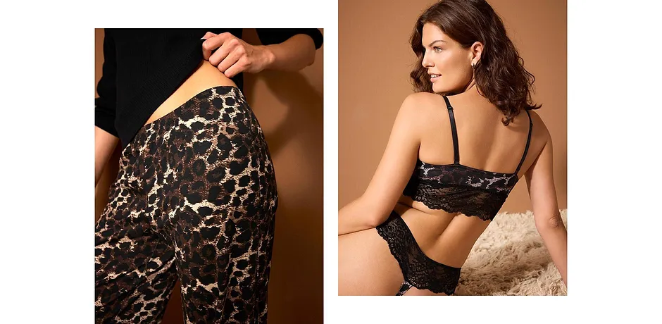 Dames - Triangel bralette met kant - luipaardprint