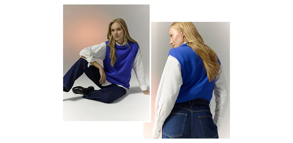 Dames - Long straight jeans van biologisch katoen, high waist - donkerblauw denim