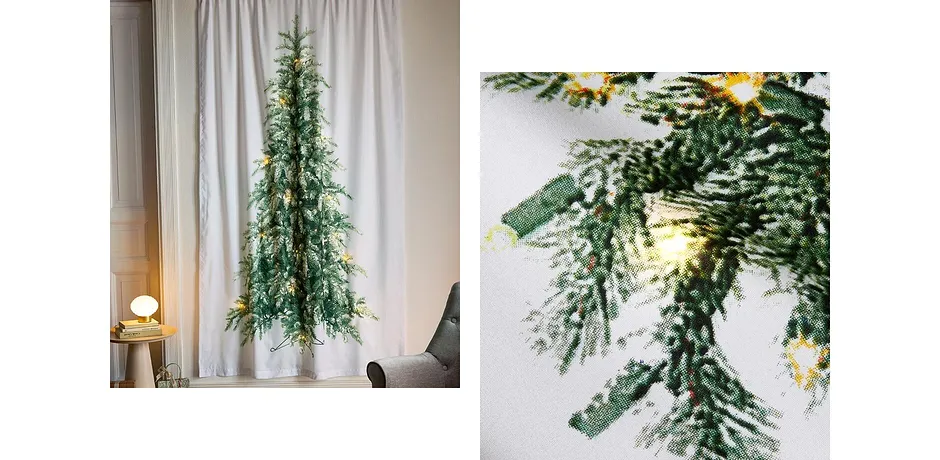 Wonen - LED gordijn met kerstboom (1 stuk) - wit/groen