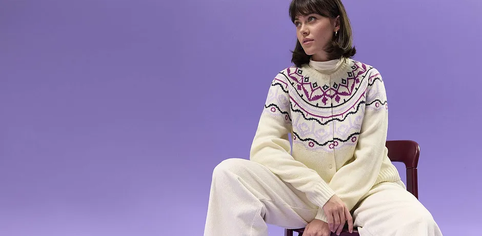 Dames - Oversized Noors vest - parelwit Noors patroon