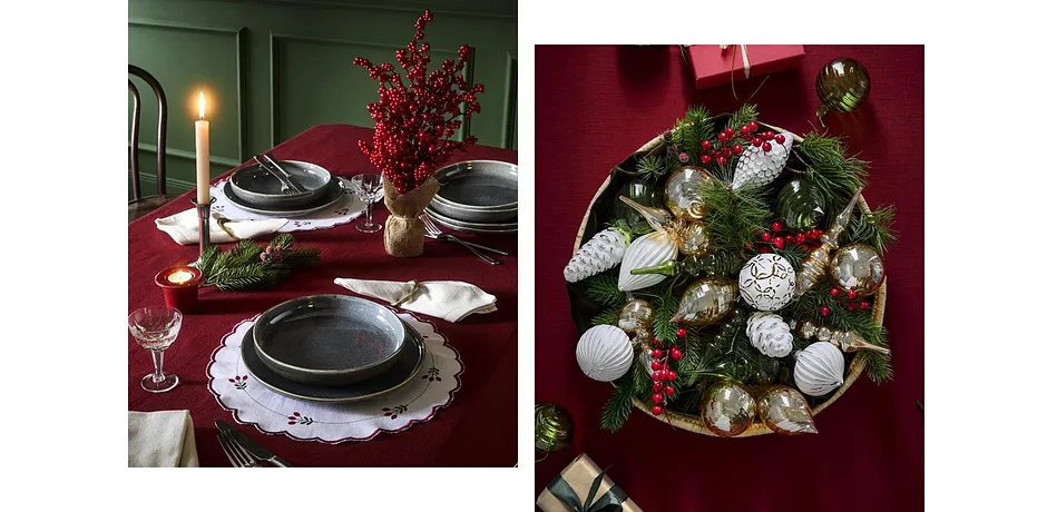 Wonen - Placemats van biologisch katoen (set van 2) - wit/rood