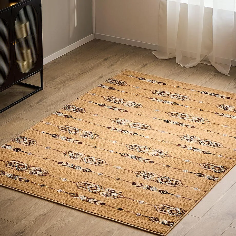 Fraai tapijt met geometrisch motief.