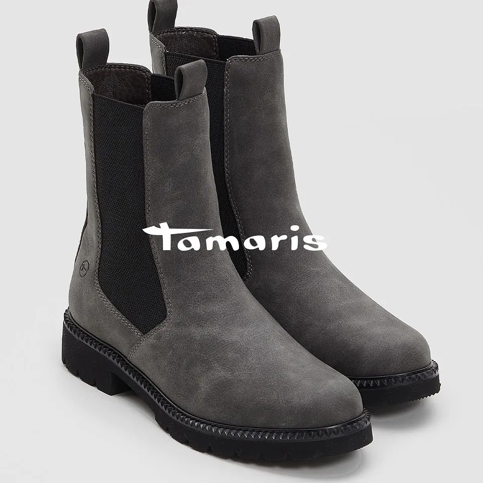 Robuuste grijze Chelsea boots van Tamaris.