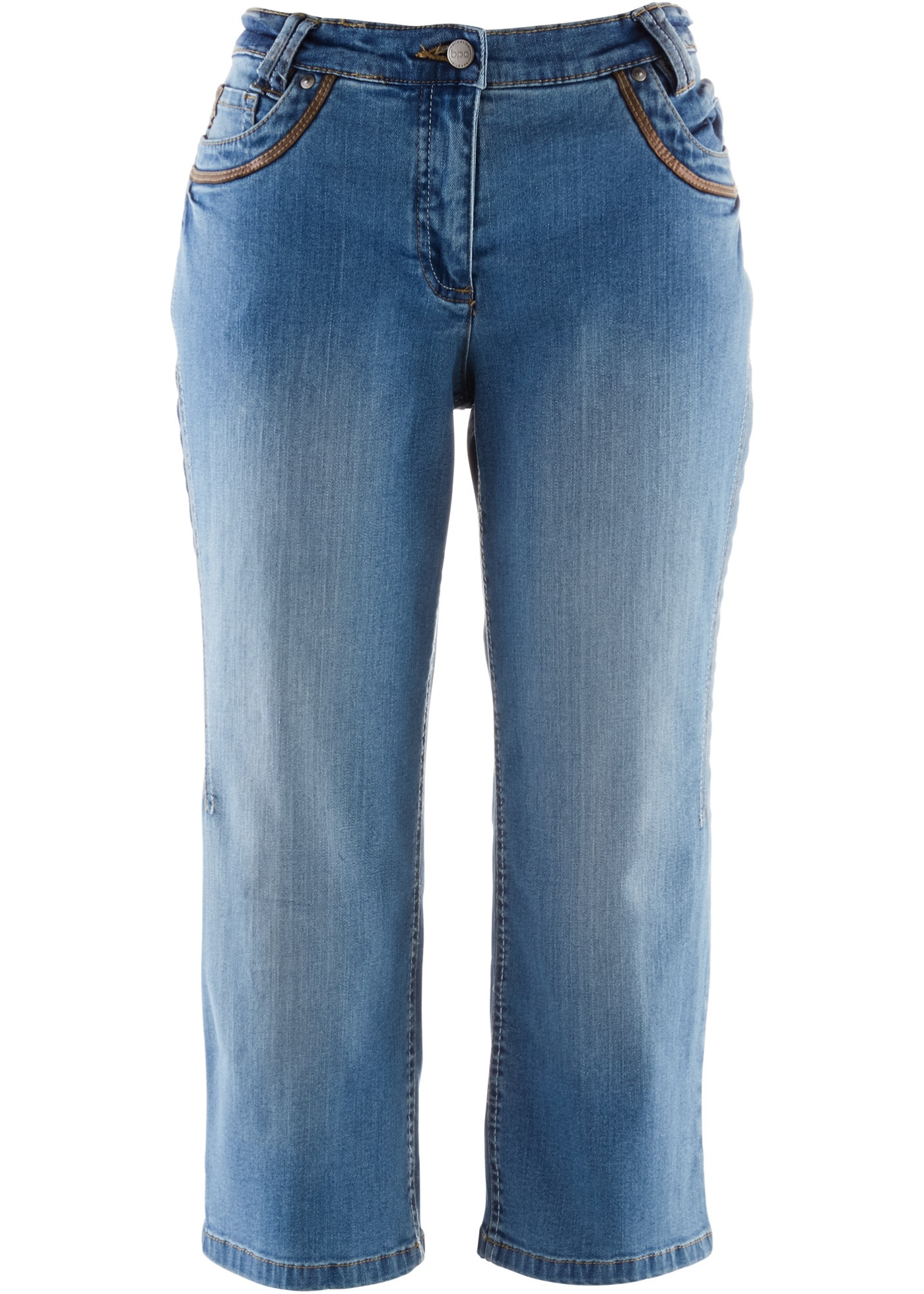 Katoenen capri jeans met comfortband, slim fit