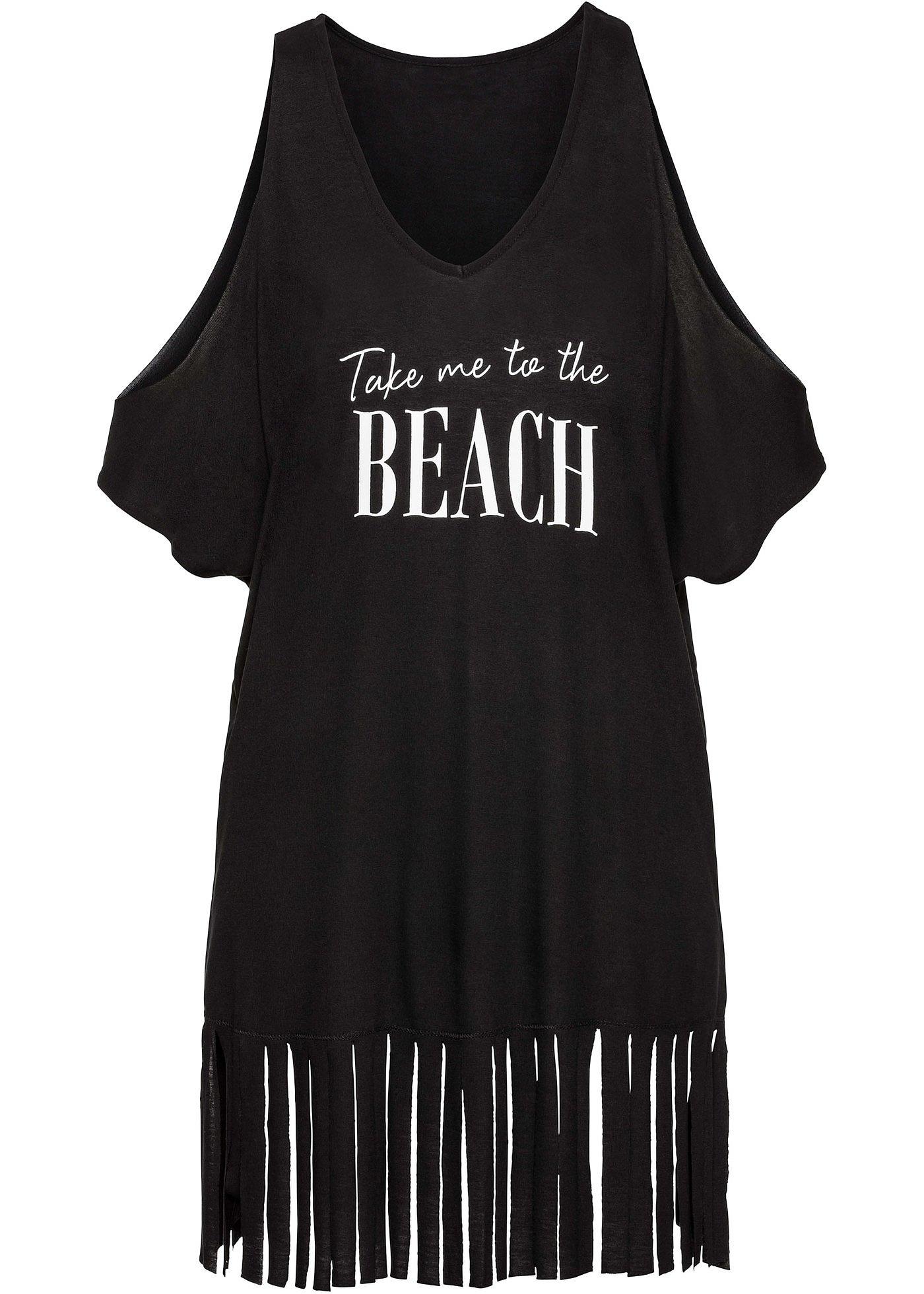 Cold shoulder strandshirt met franjes