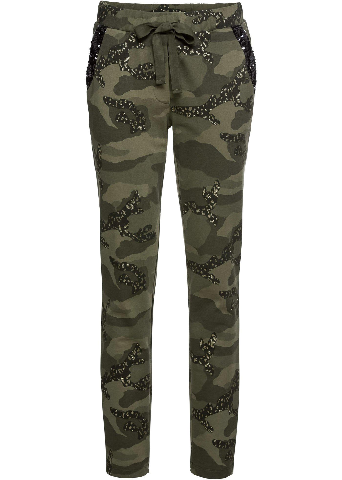 Sweatpants met camouflageprint en glitters