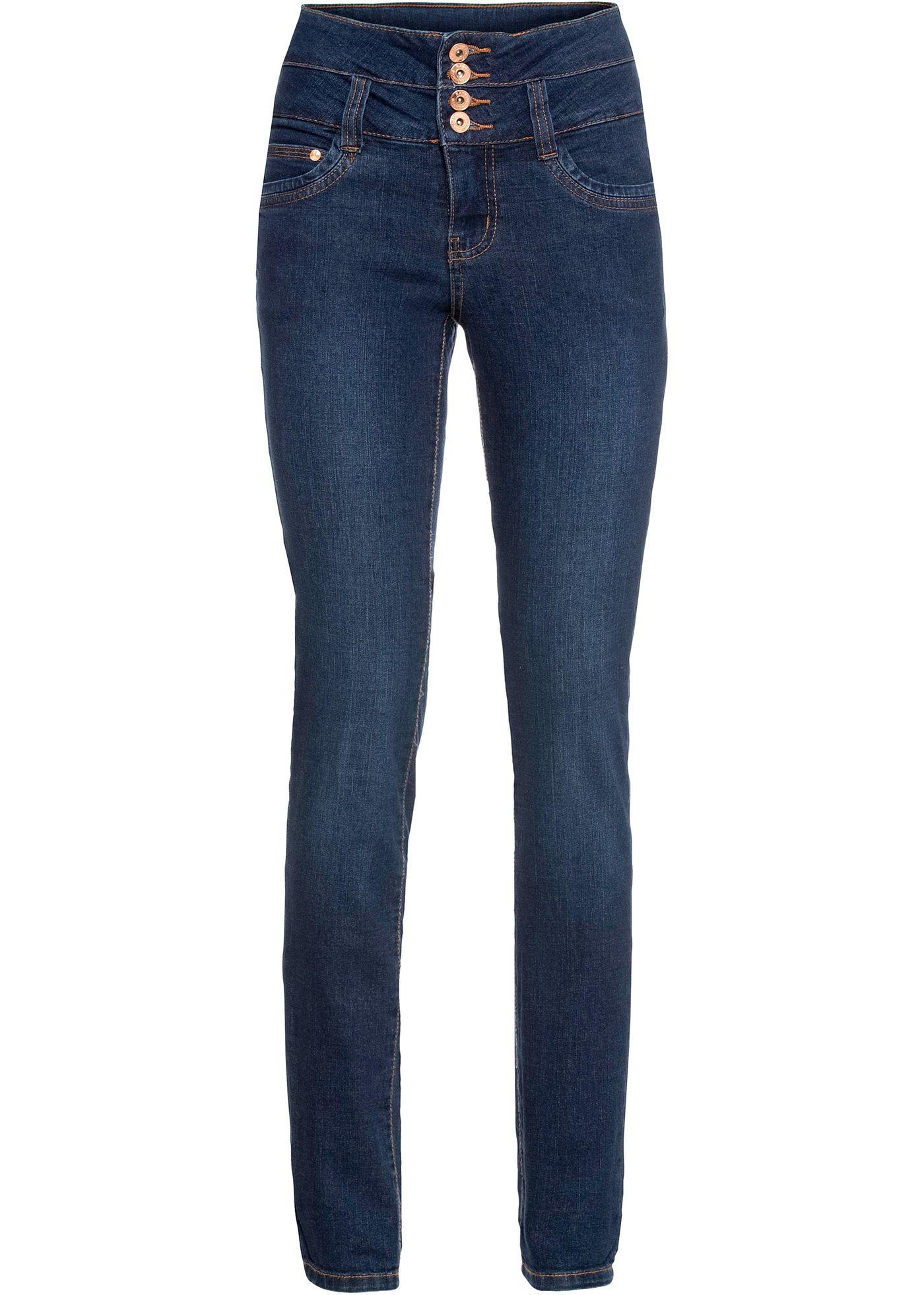 High waist skinny jeans met lange knoopsluiting