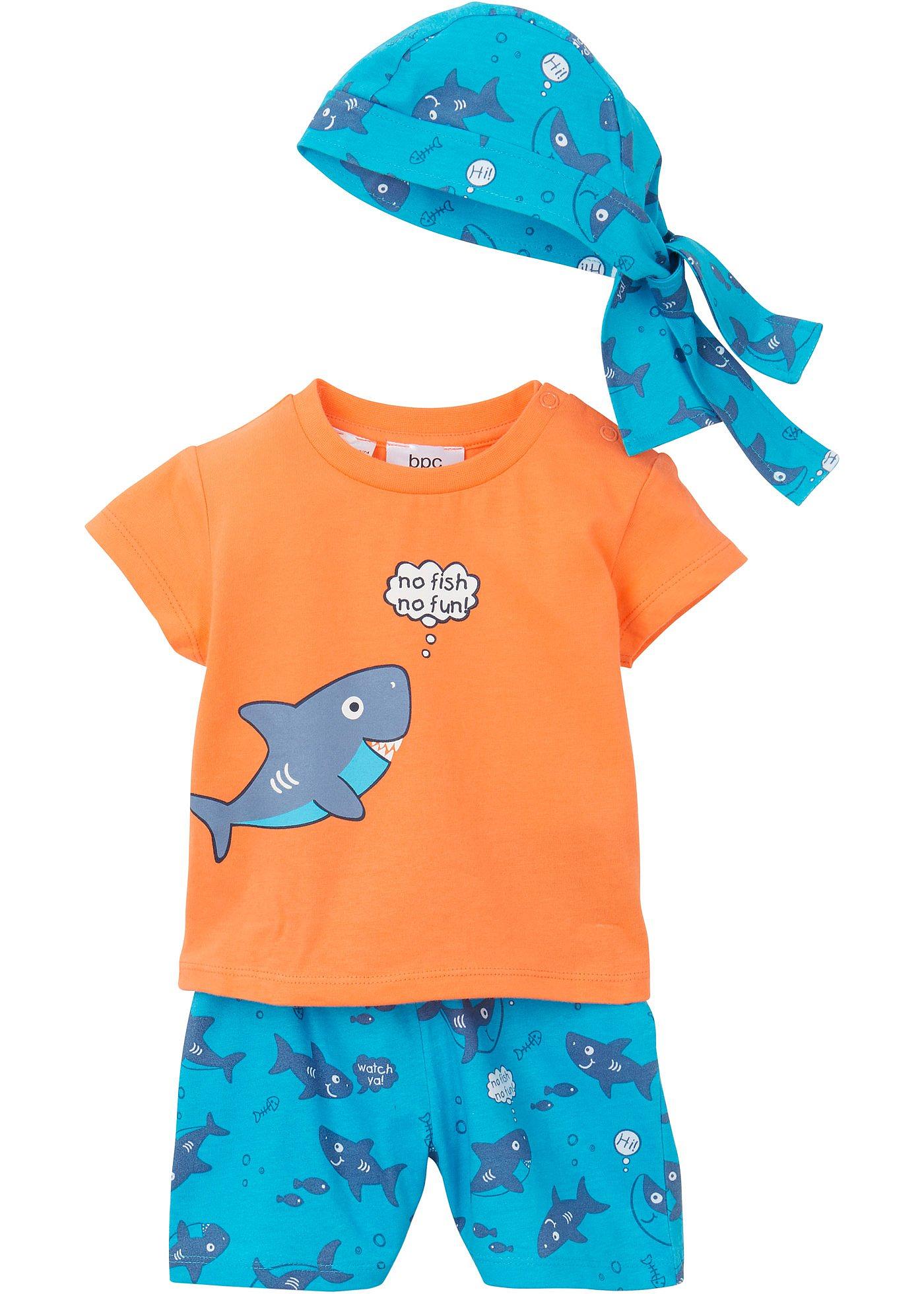 Baby T-shirt, bermuda en bandana (3-dlg. set) van biologisch katoen