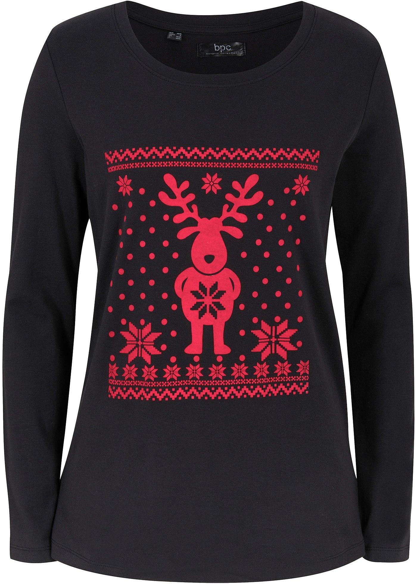 Katoenen longsleeve met kerstmotief