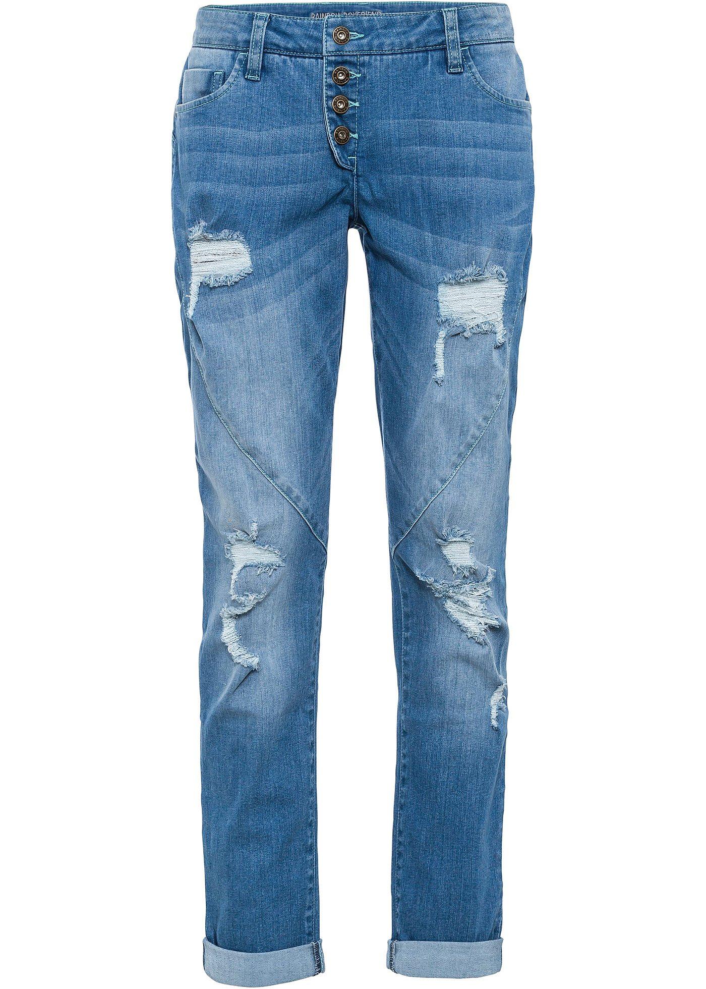 Boyfriend jeans destroyed met gerecycled polyester