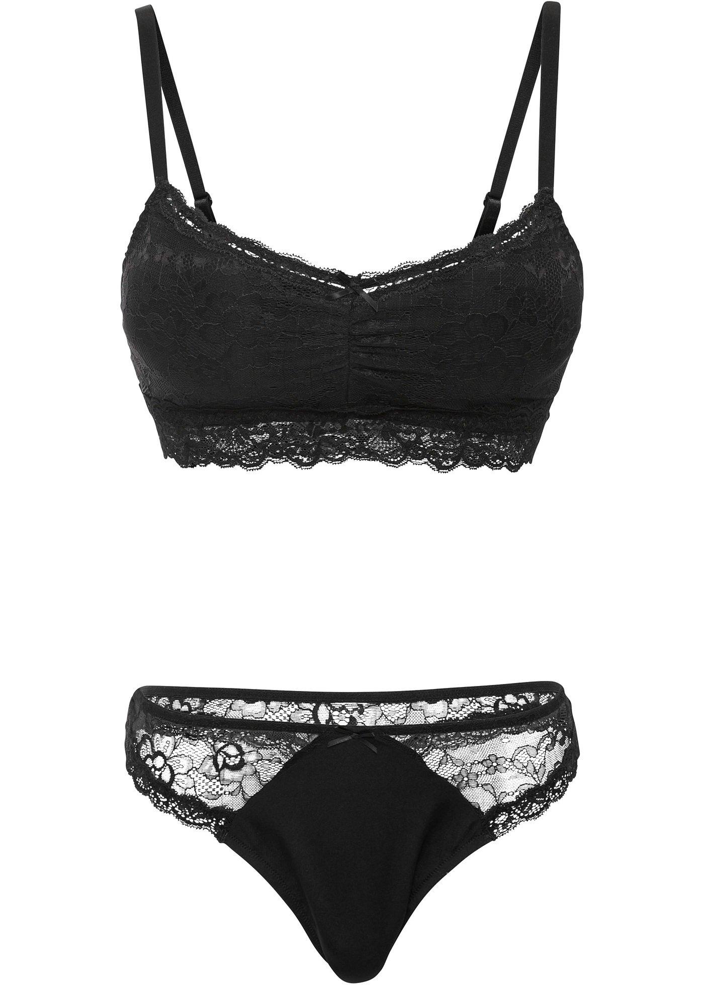 Bralette zonder beugels en string (2-dlg. set)