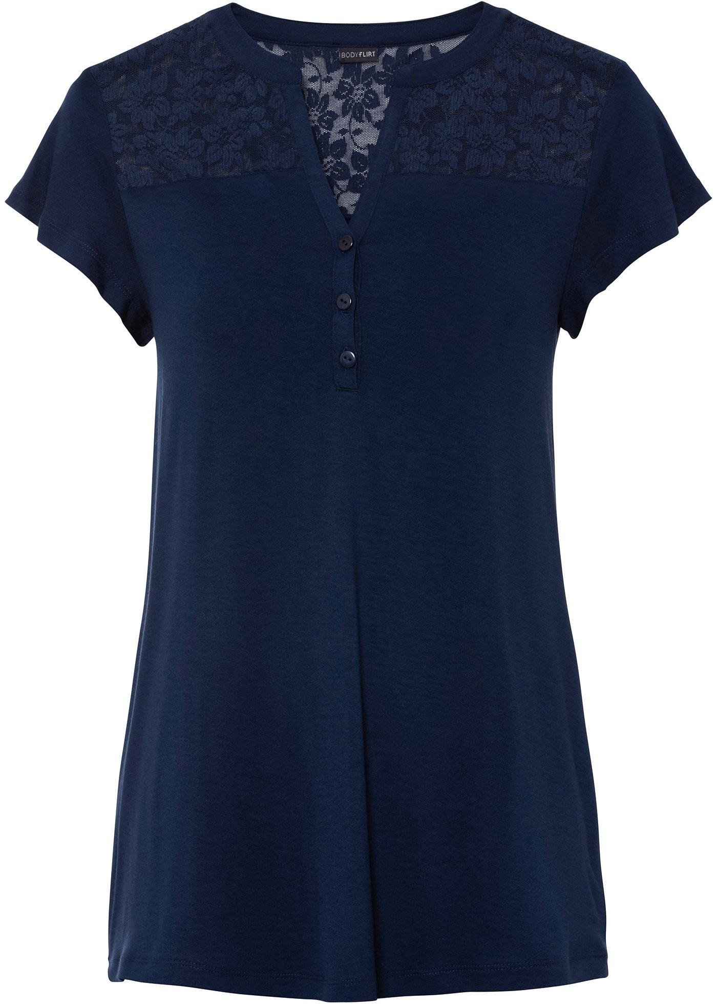 Henley shirt met kant van viscose