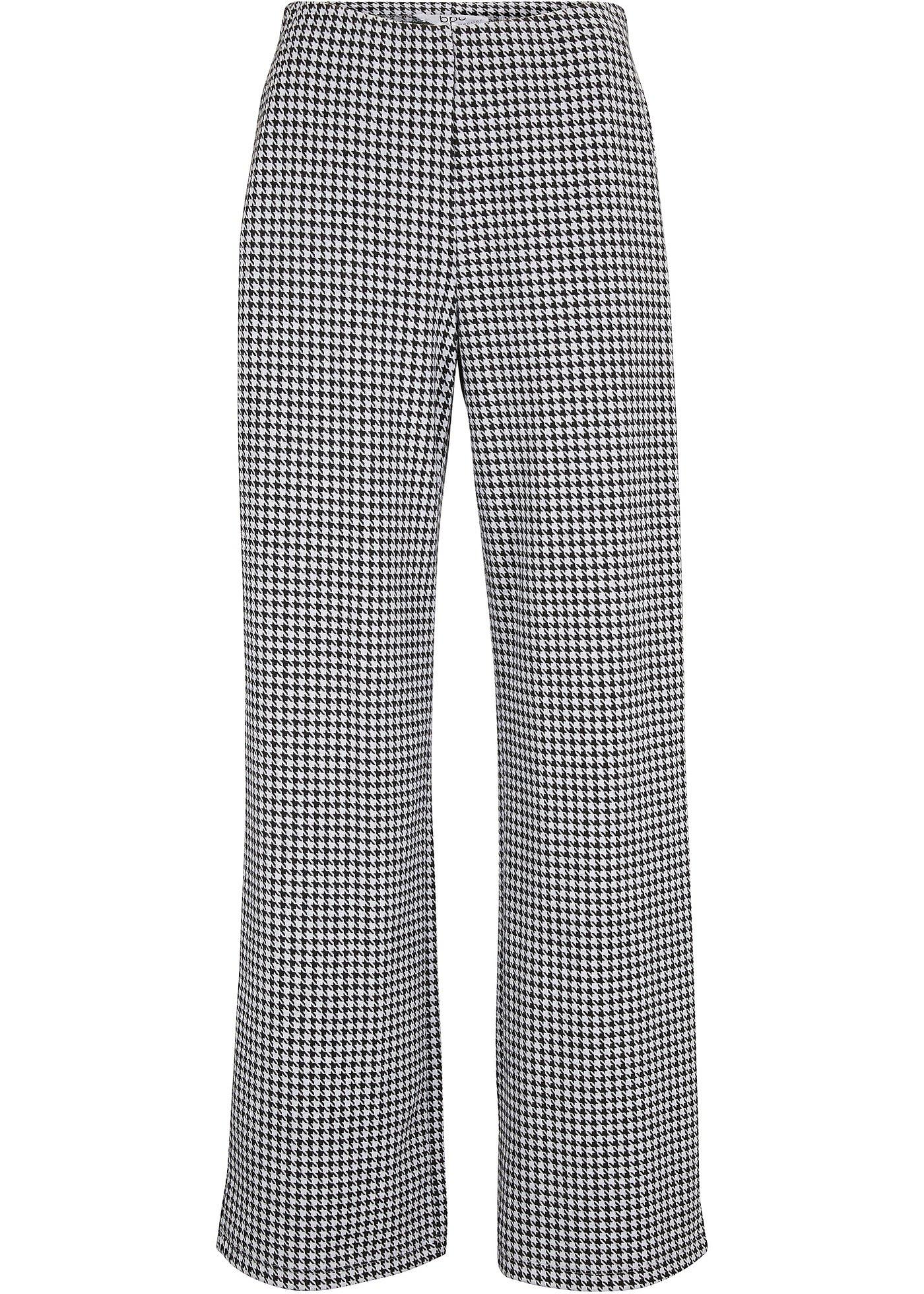 Stretch broek met pied-de-poule, wide leg