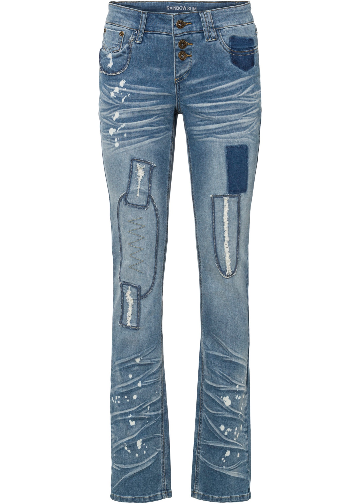 Straight jeans met patches