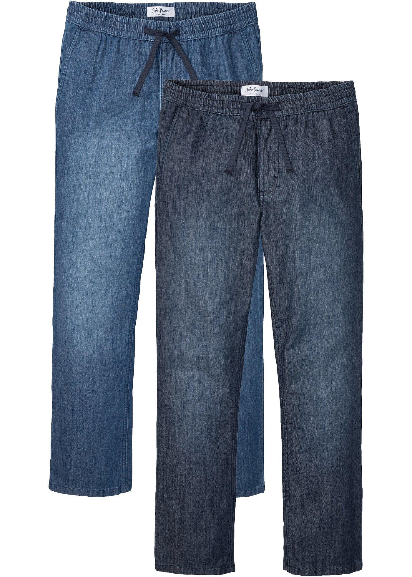 Regular fit jeans met elastische band, straight (set van 2)