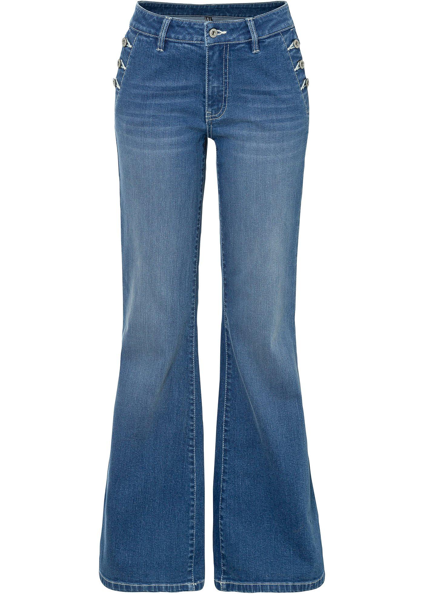 Flared jeans met knoopsluiting en biologisch katoen