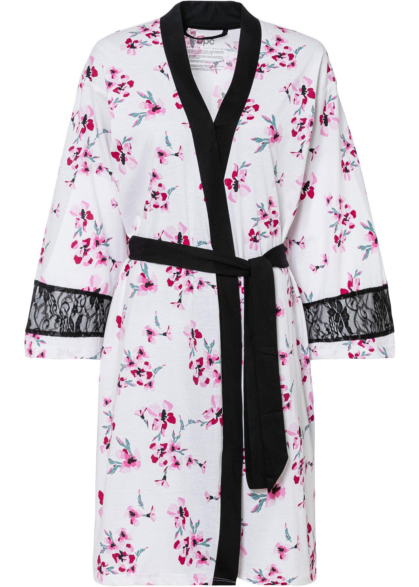 Kimono kamerjas van shirtstof met kant