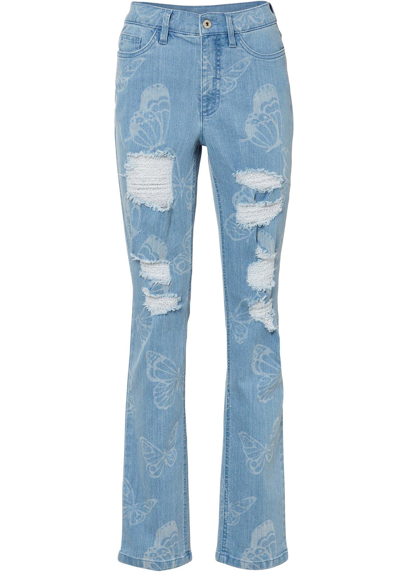 Straight jeans met vlinderprint