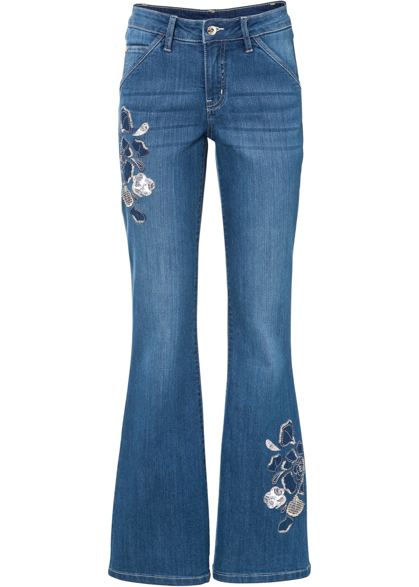 Flared jeans met bloemenborduursel