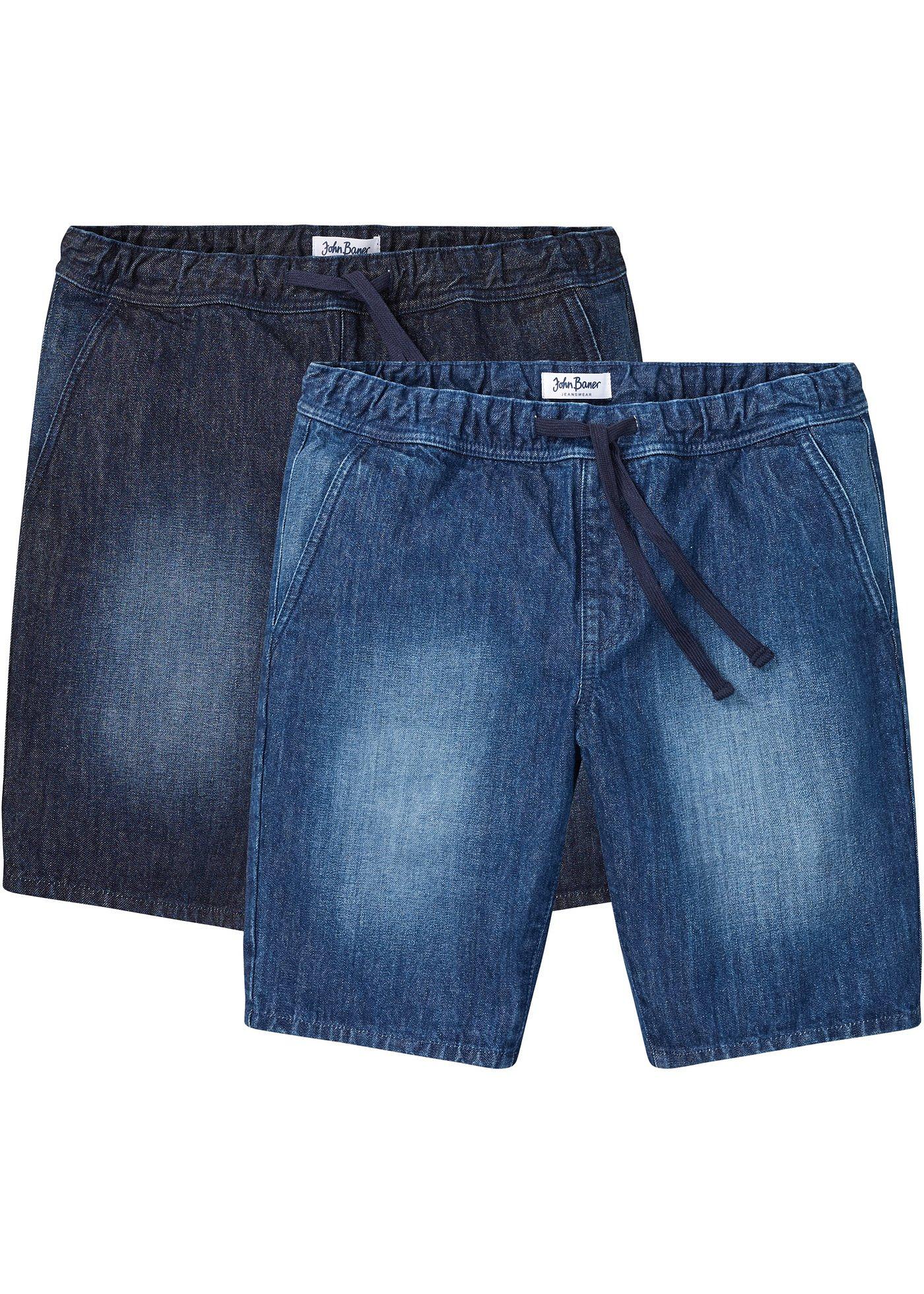 Regular fit jeans bermuda met elastische band (set van 2)