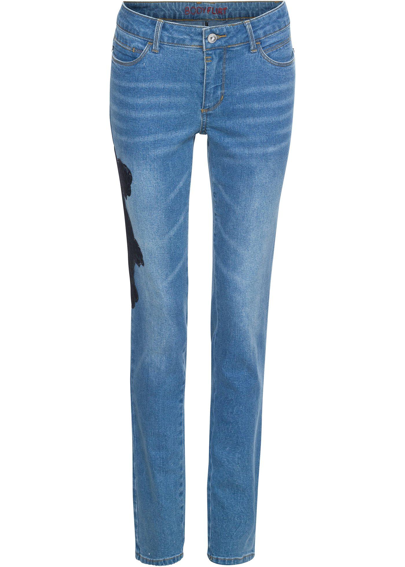 Jeans blue bleached met blauwe kant Dames BODYFLIRT bonprix.nl