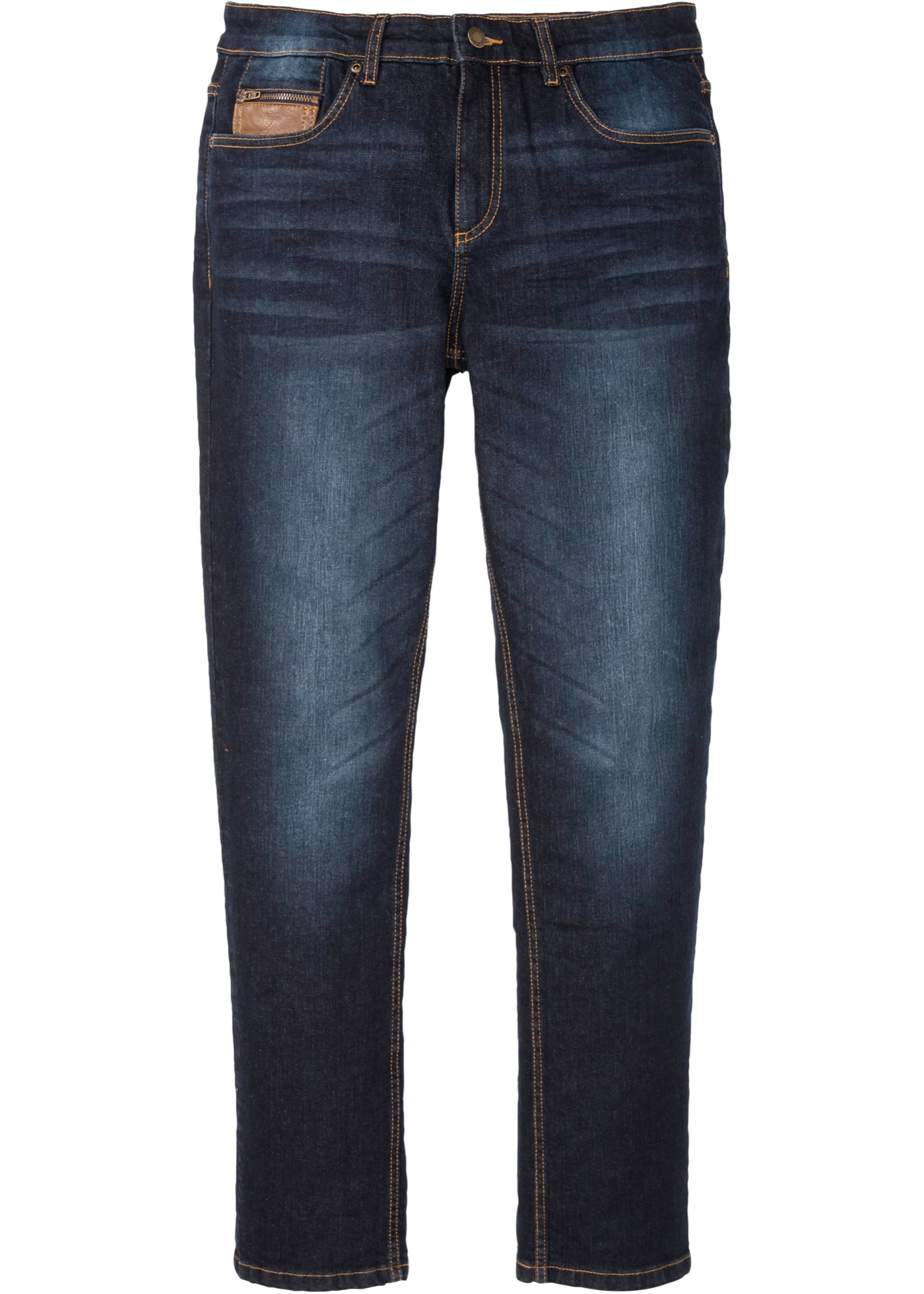 Slim fit stretch jeans met imitatieleren details, straight