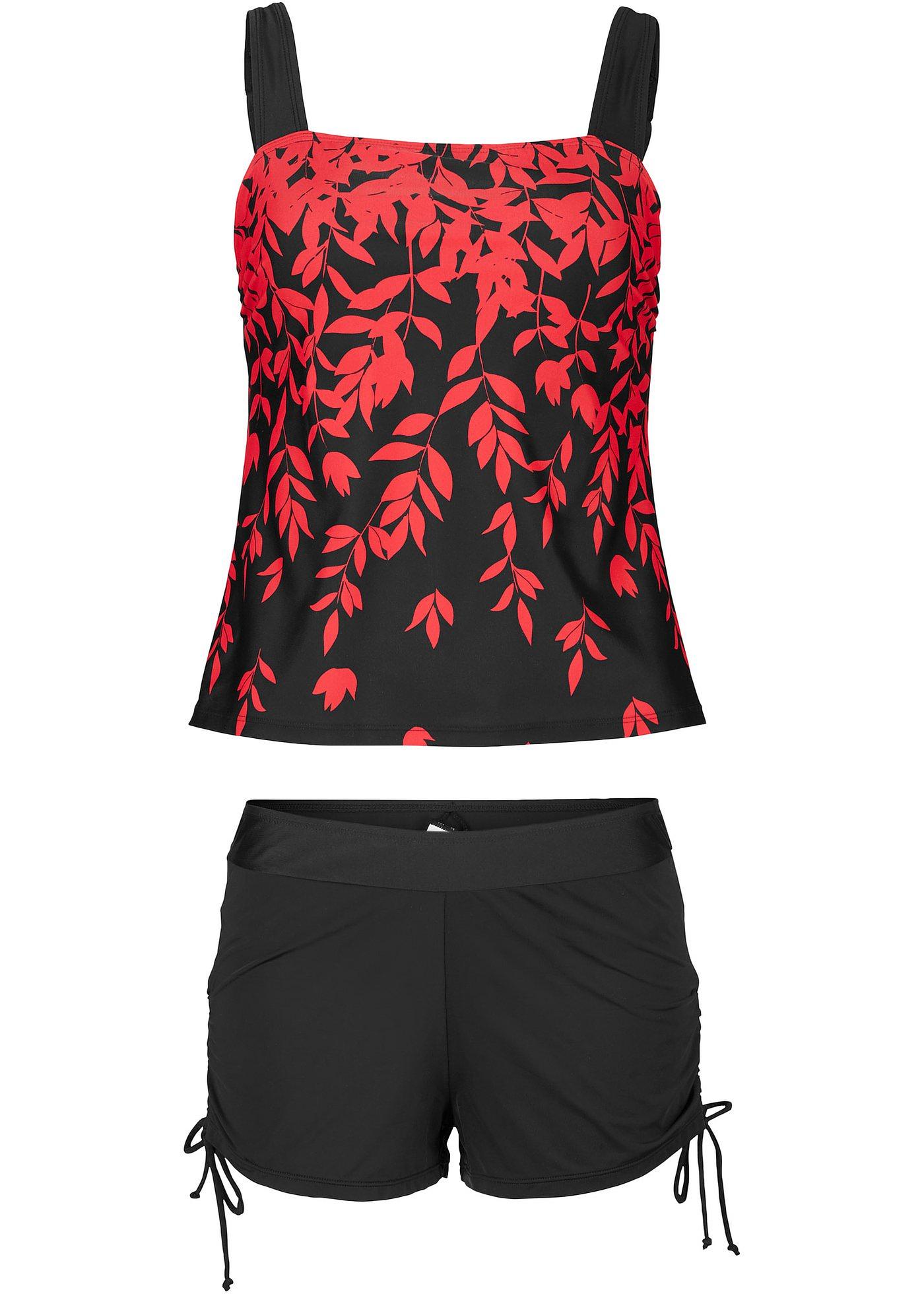 Smaakvolle tankini met verlopende print rood/zwart gebloemd