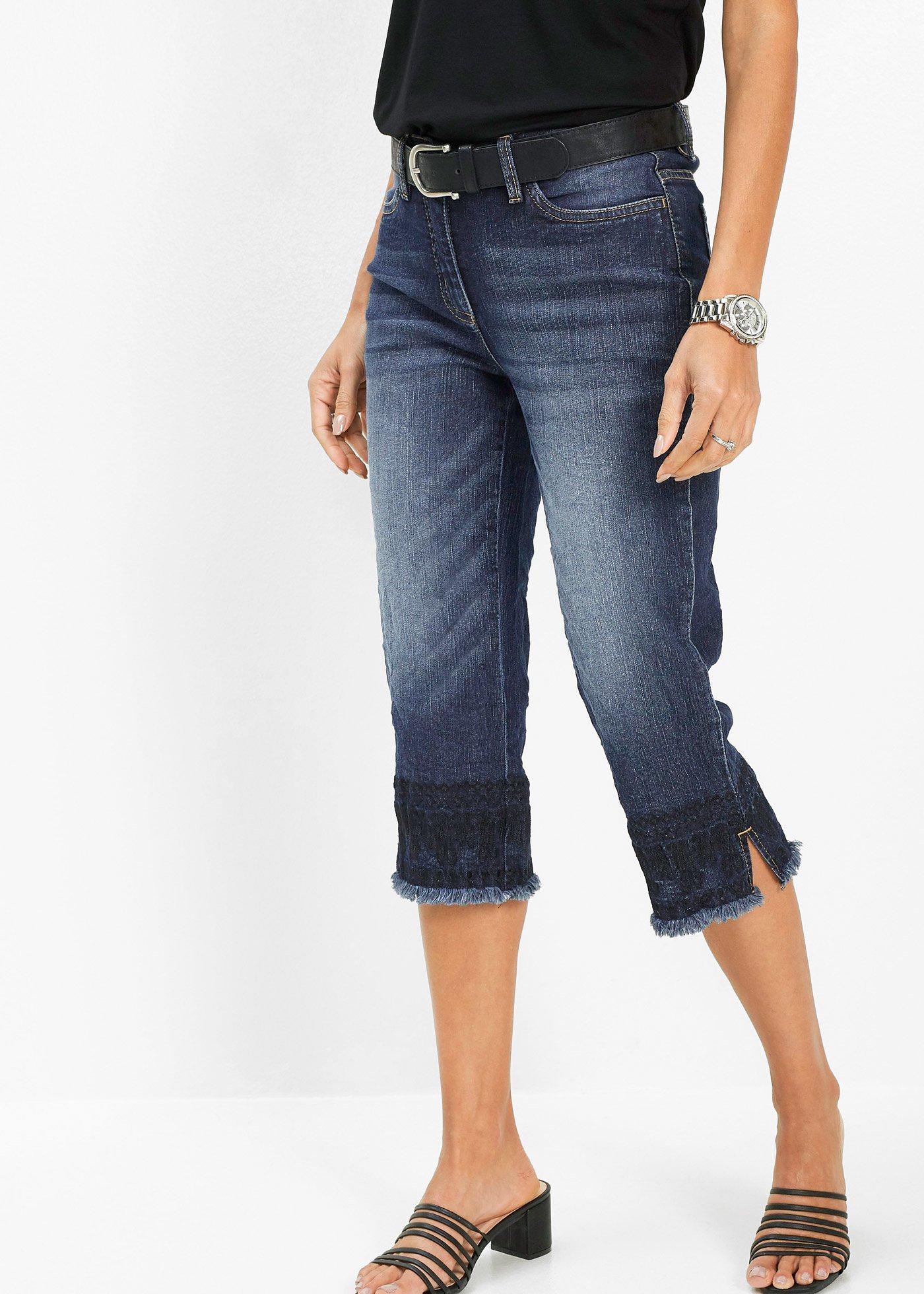 Capri jeans met borduursel dark denim