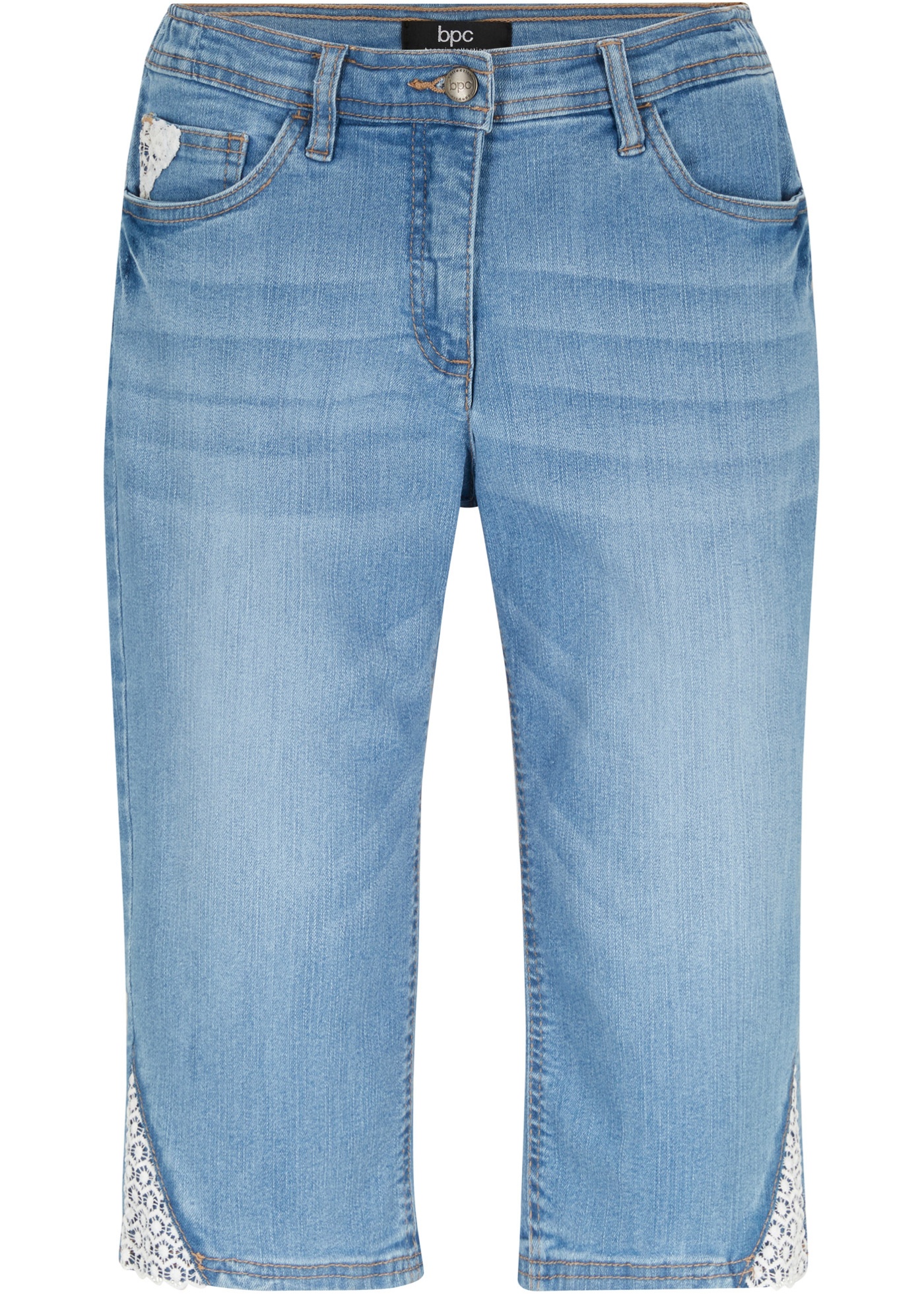 Comfort stretch bermuda jeans met kant en comfortband