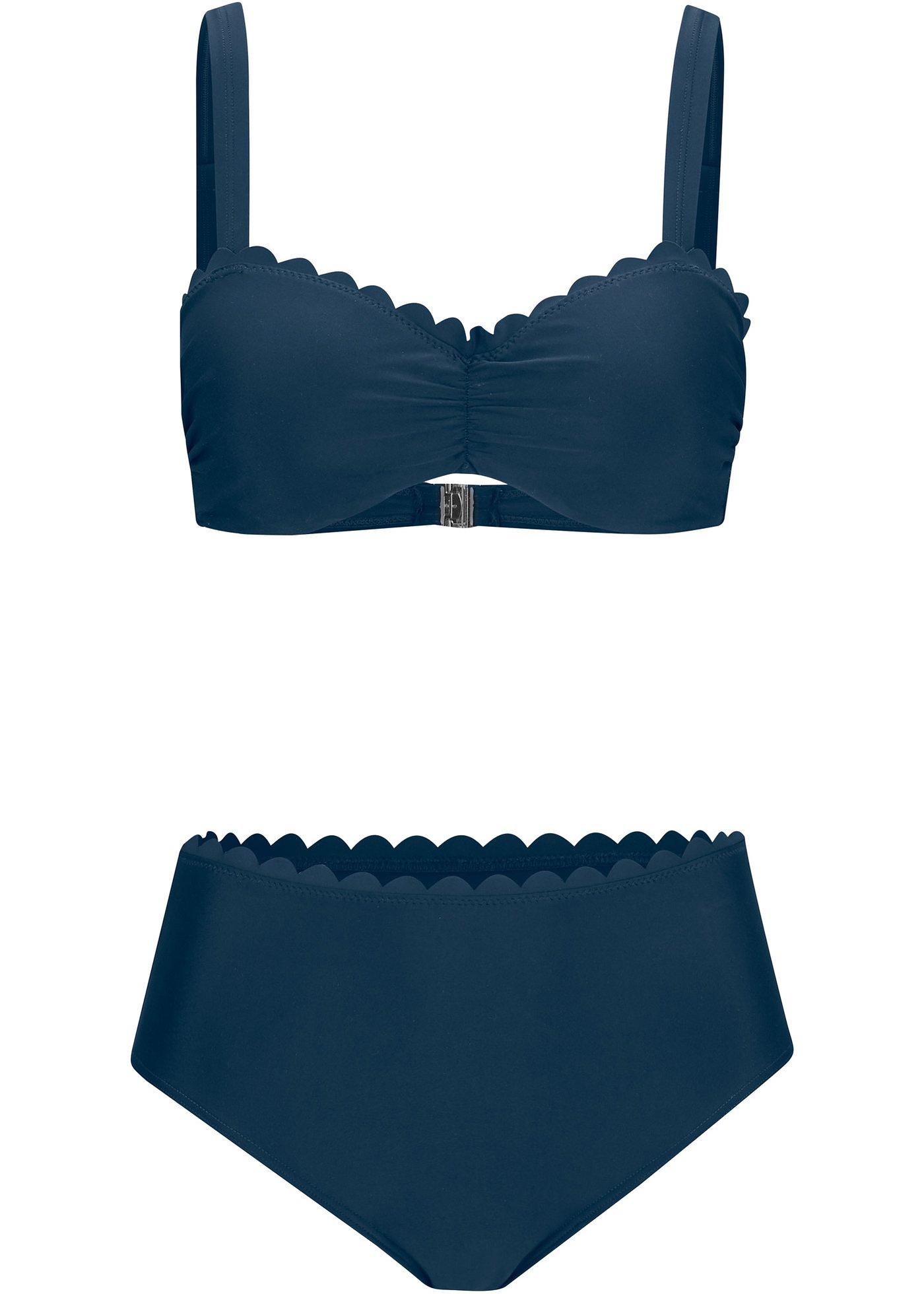 Elegante beugel bikini met lasercut boordje donkerblauw, Cup D