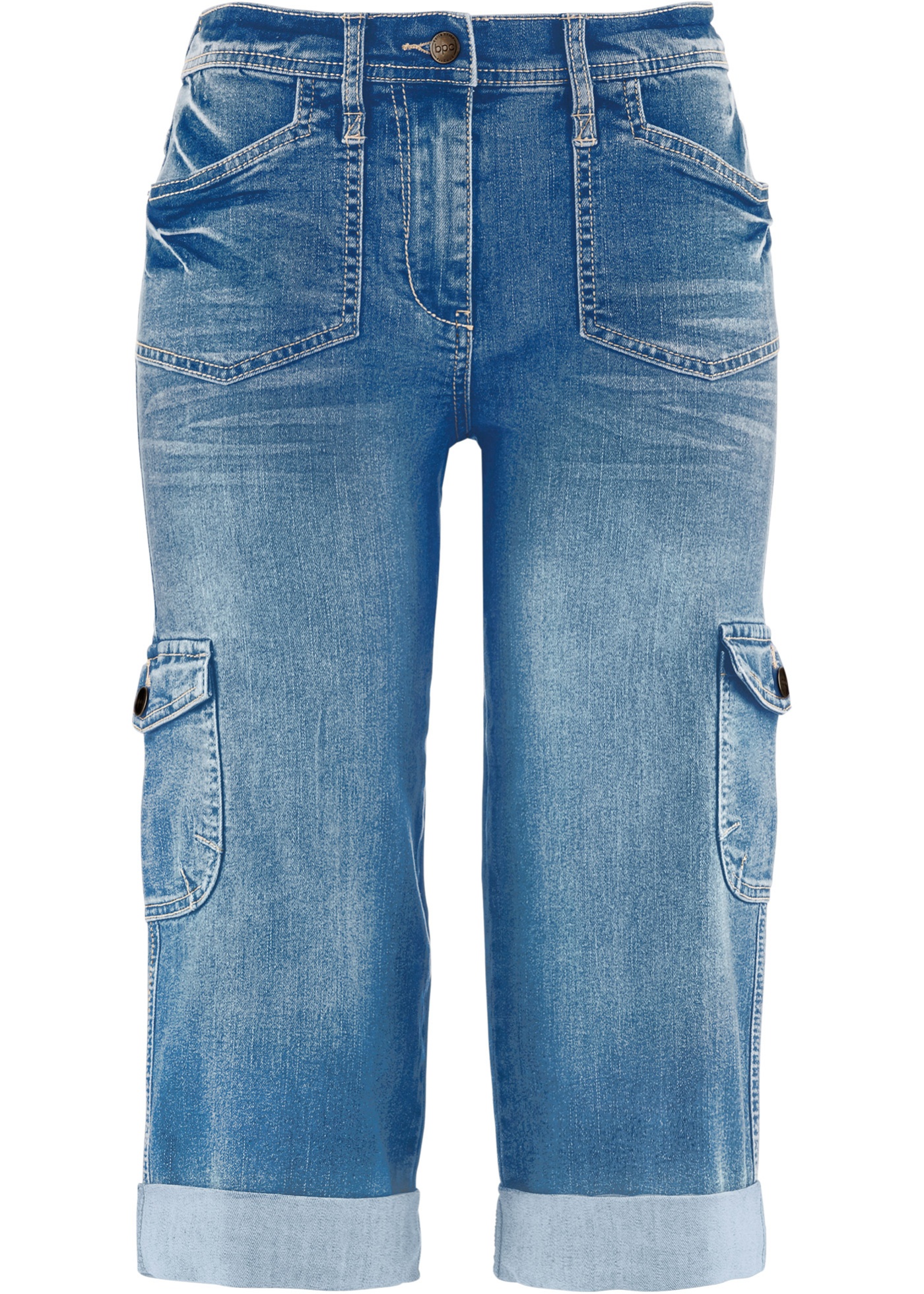 Cargo comfort stretch jeans met comfortband, caprilengte