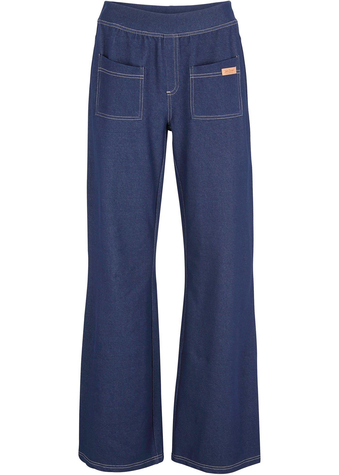 Jersey broek in denim look, wide