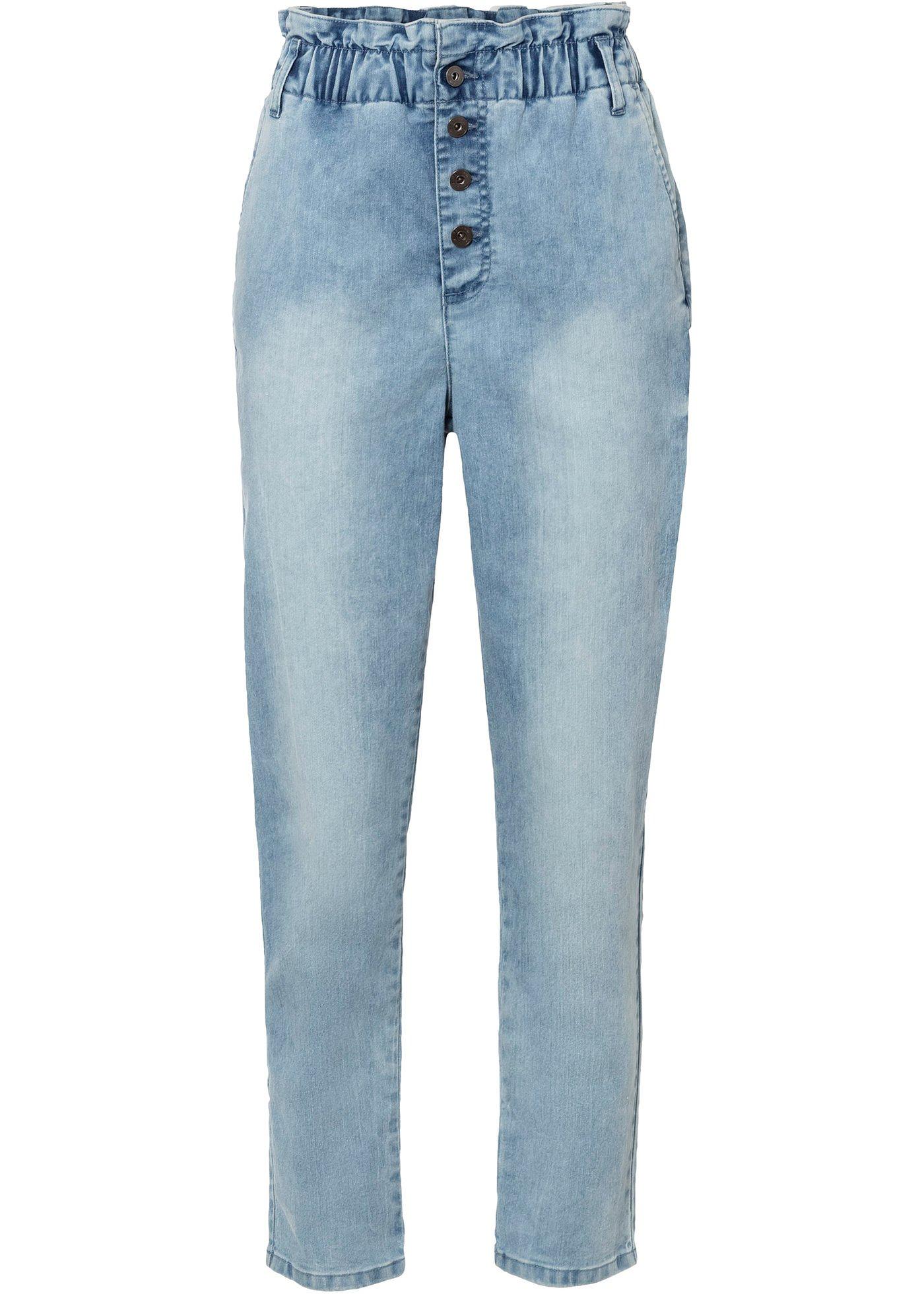 Paperbag jeans met zichtbare knoopsluiting