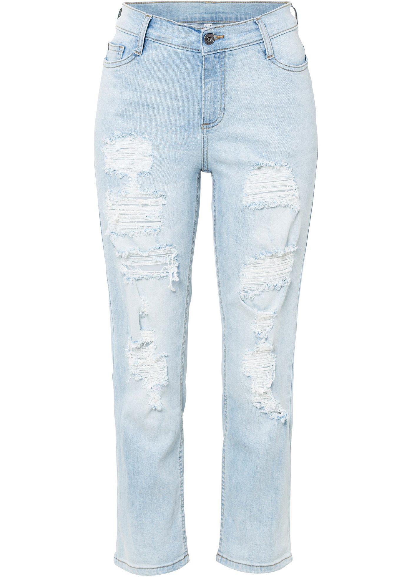 Cropped straight jeans met destroyed effecten