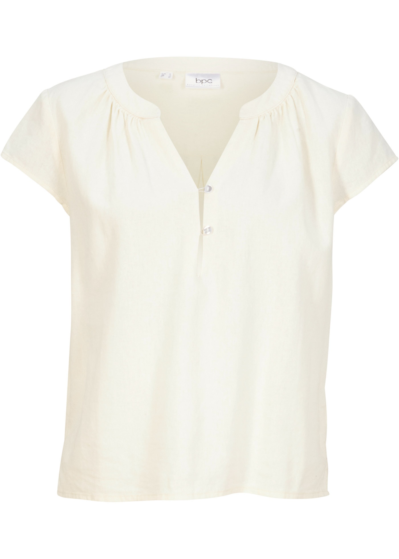Korte blouse met linnen en splitten opzij, halflange mouw