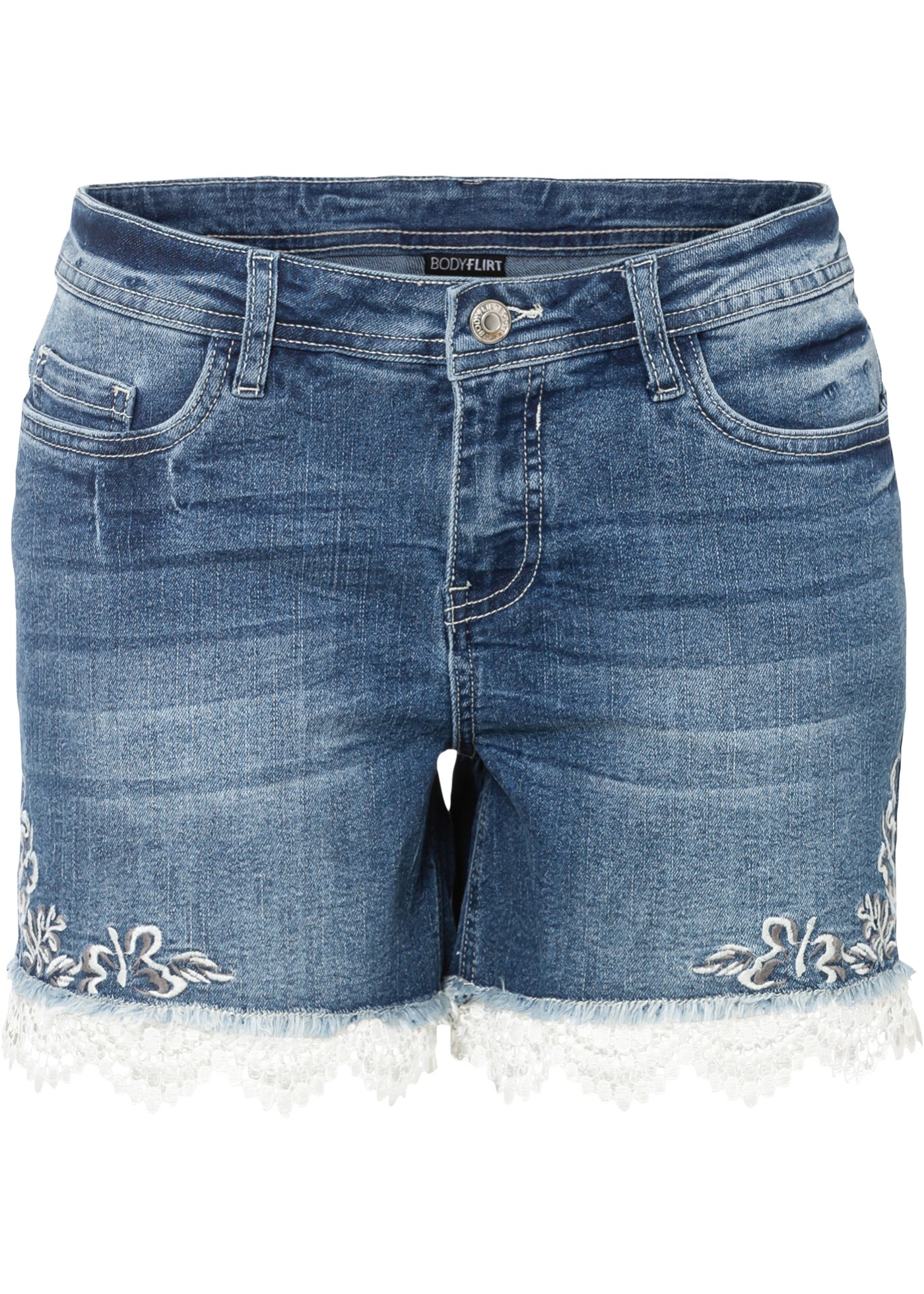 Jeans short met borduursel en kant