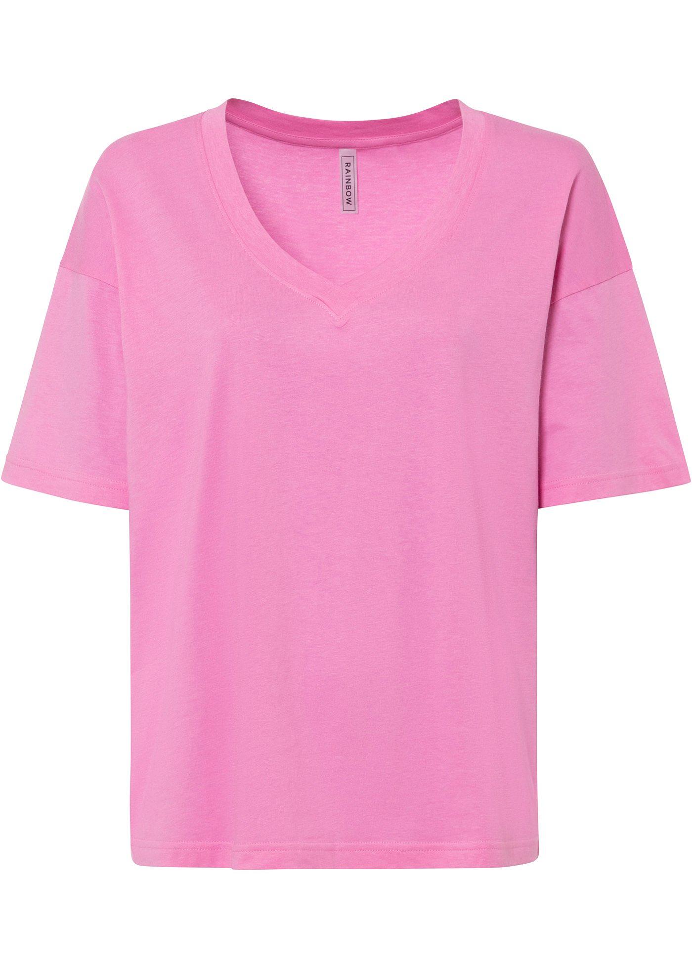 Losjes Vallend T Shirt Met Een V Hals Rozepink