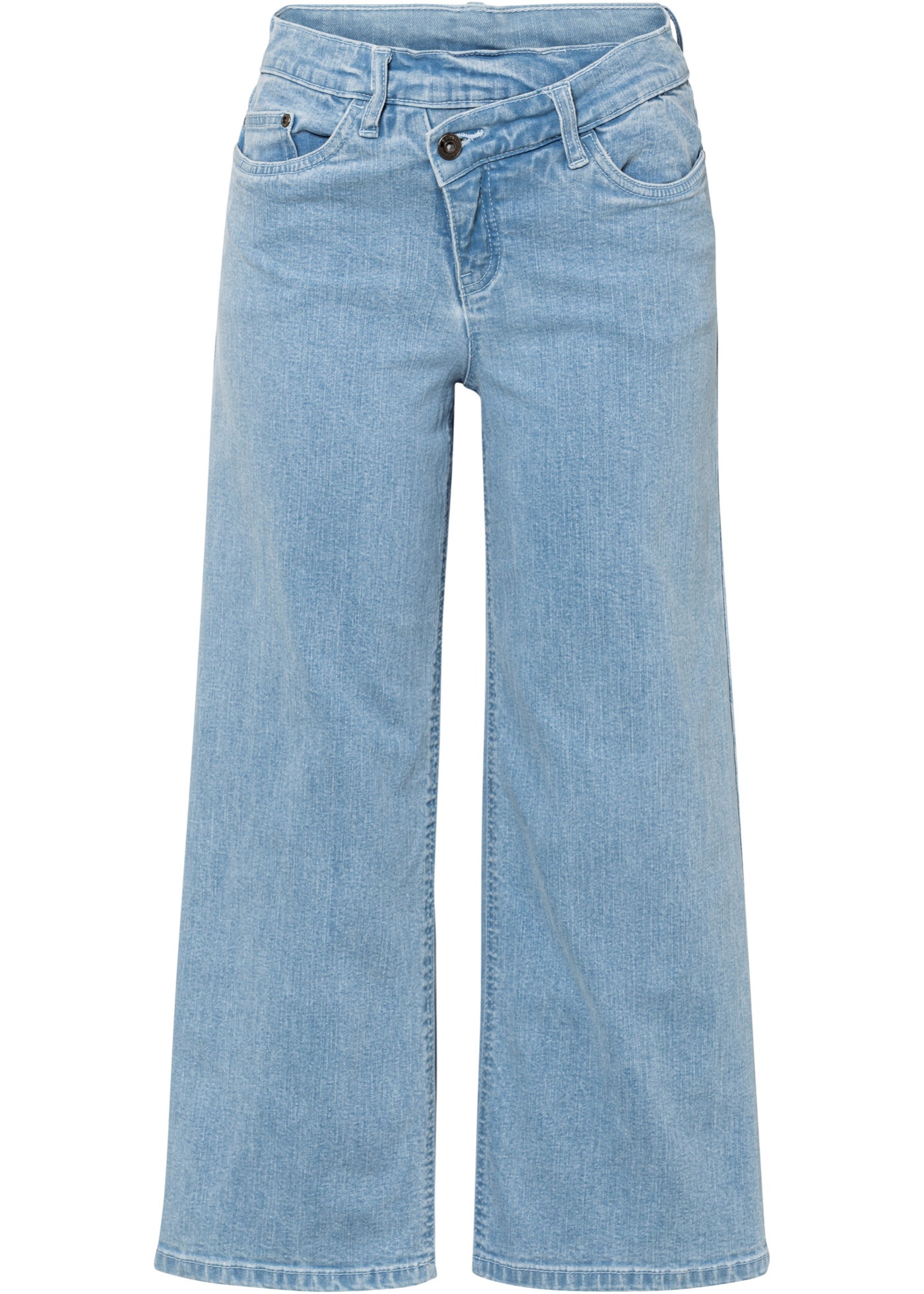 Wijde cropped jeans met schuine band en biologisch katoen