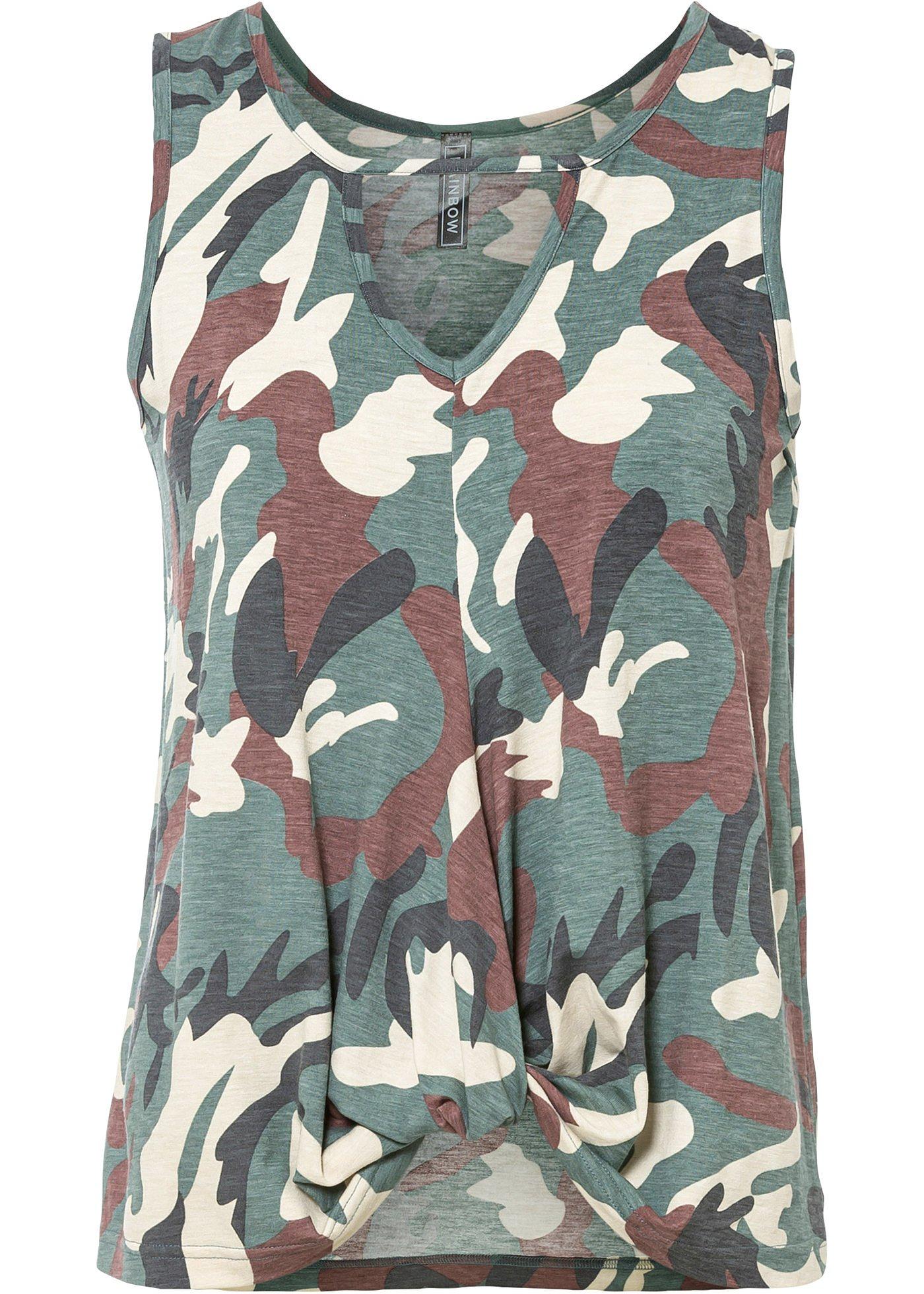 Top met camouflageprint van duurzame viscose