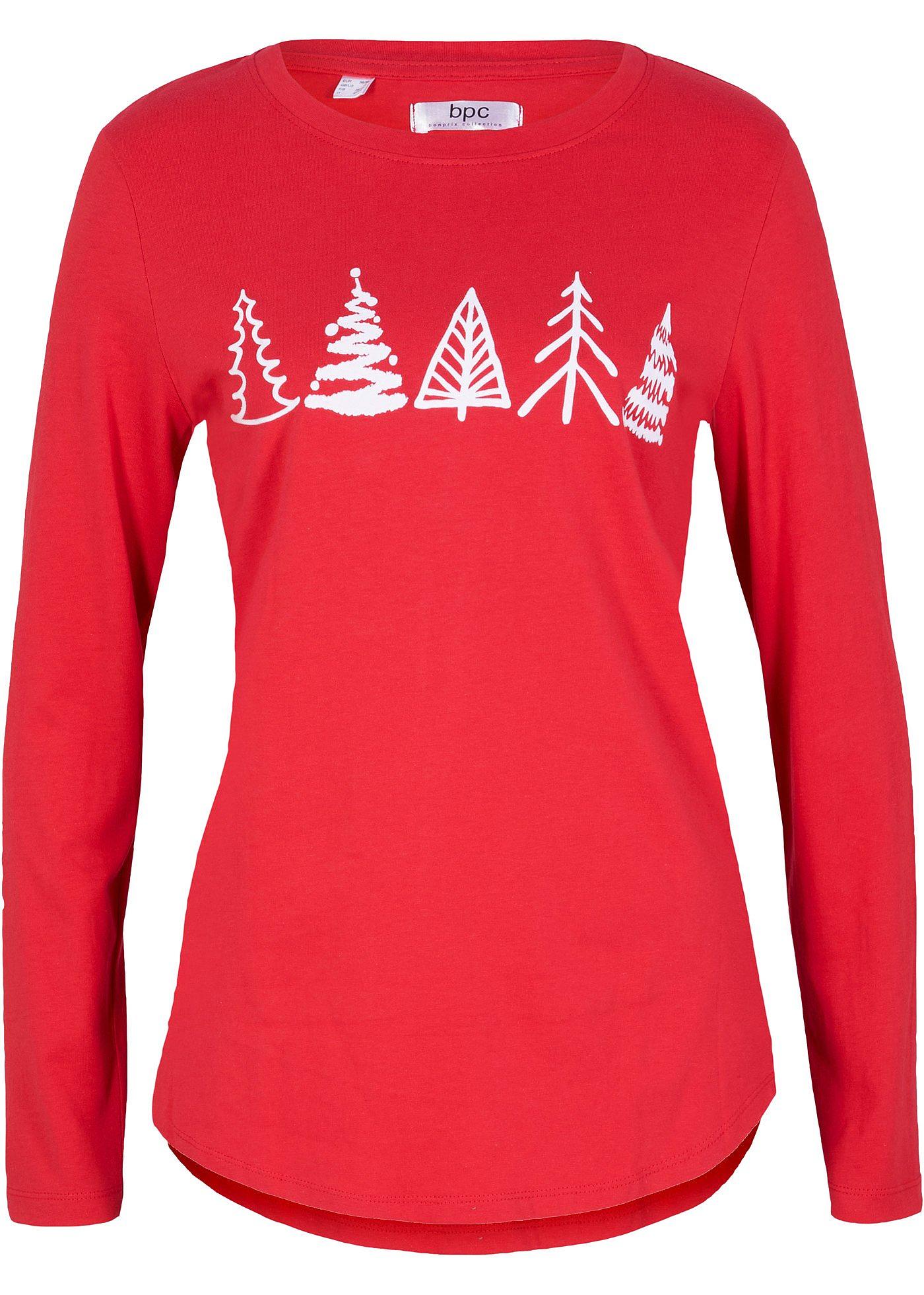 Katoenen longsleeve met kerstmotief