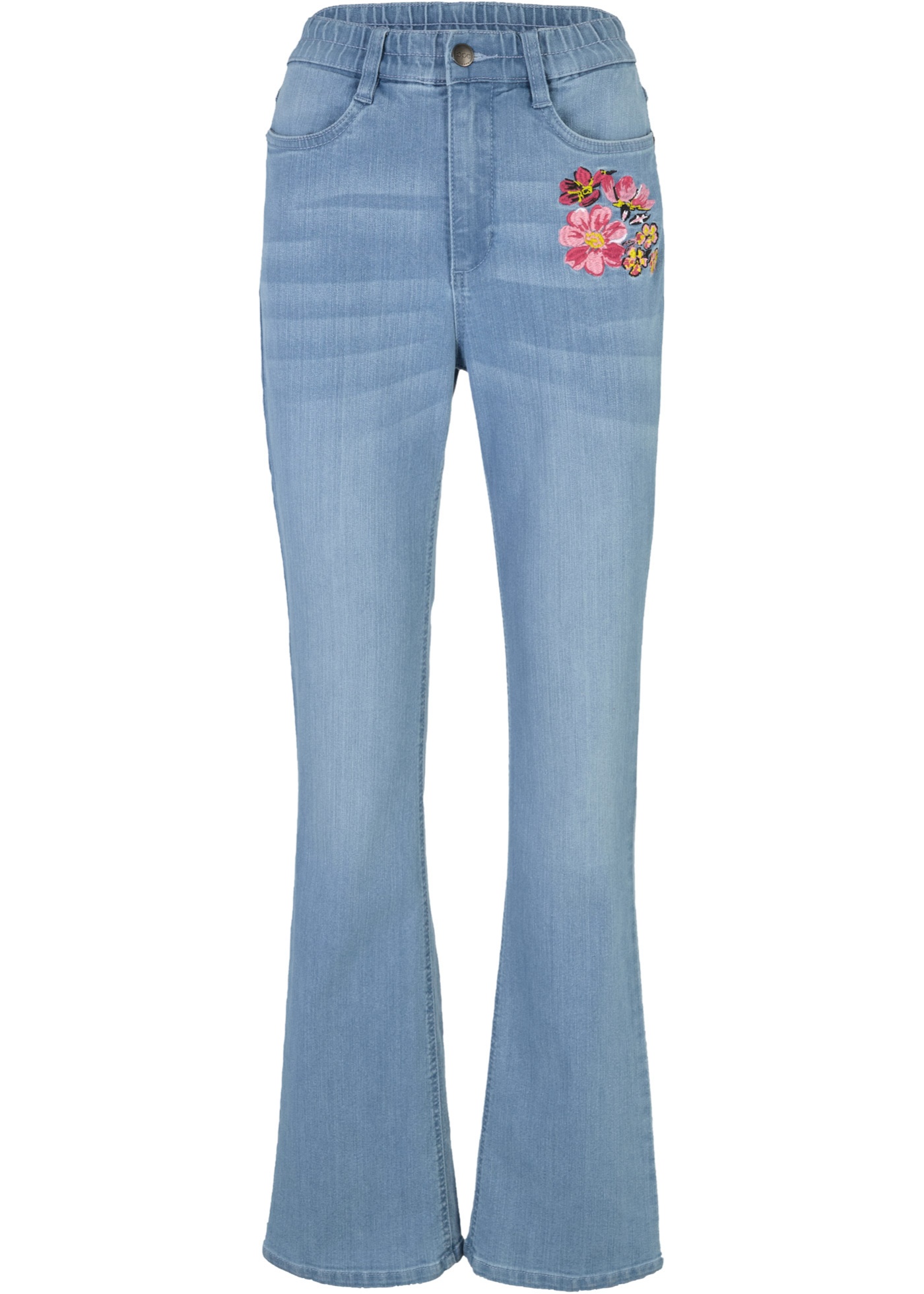 Bootcut jeans met comfortband en borduursel