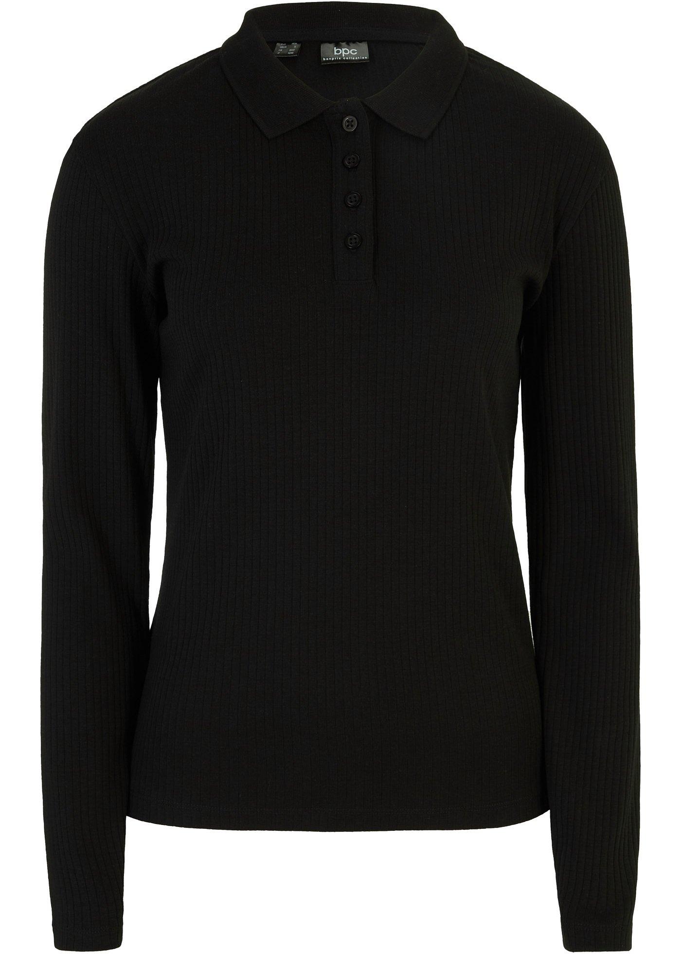 Geribd poloshirt, lange mouw