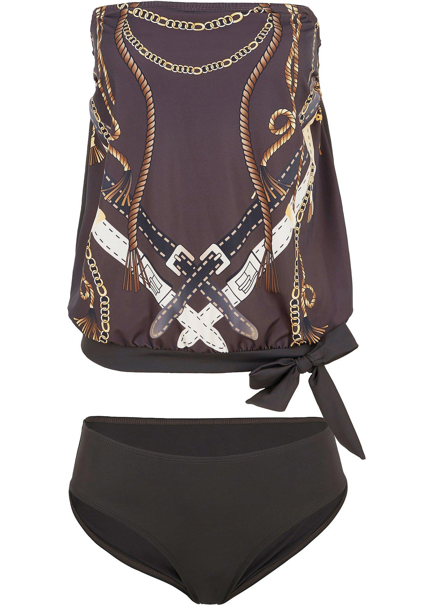 Stijlvolle tankini met een mooie print donkerbruin