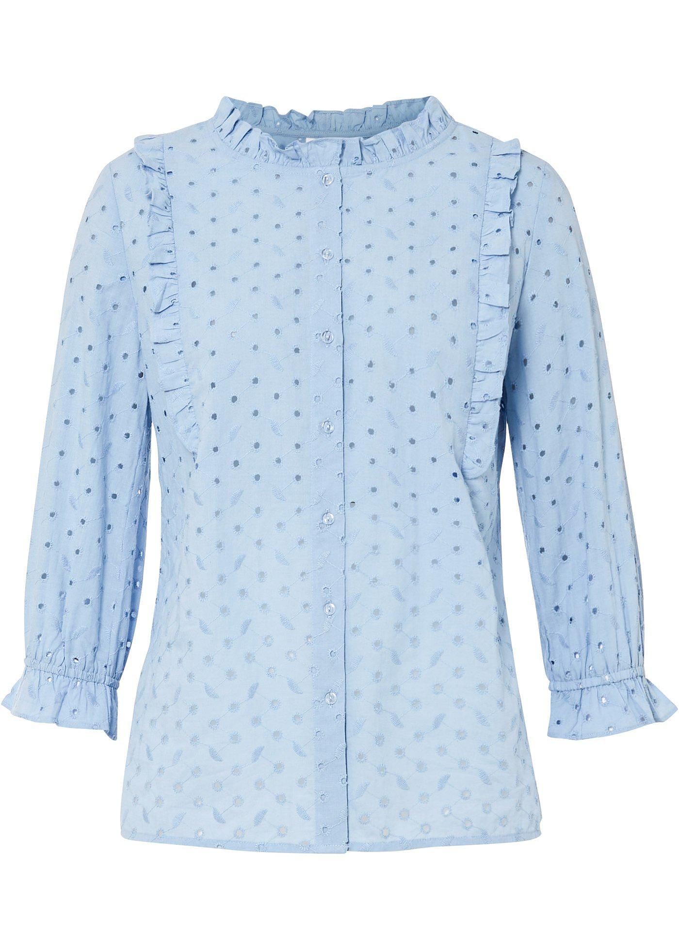 Blouse met broderie anglaise en volants