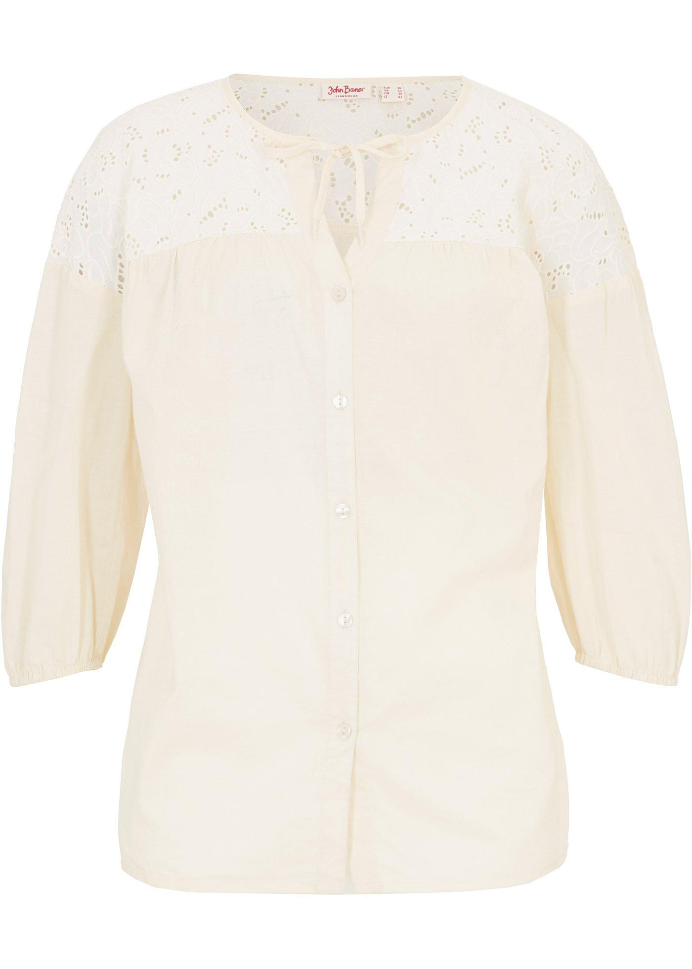 Blouse met broderie anglaise en 3/4 mouw