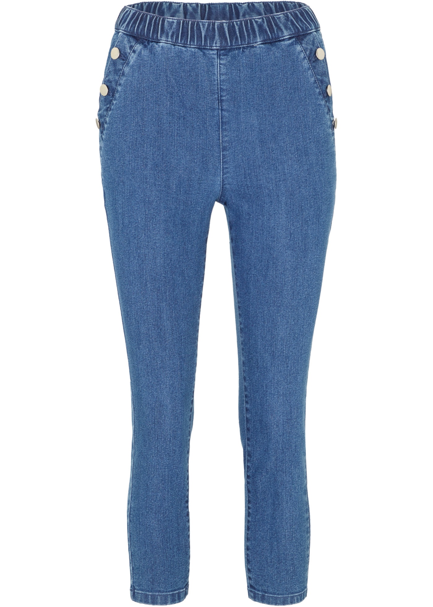 7/8 comfort stretch jeans met comfortband en decoratieve knopen