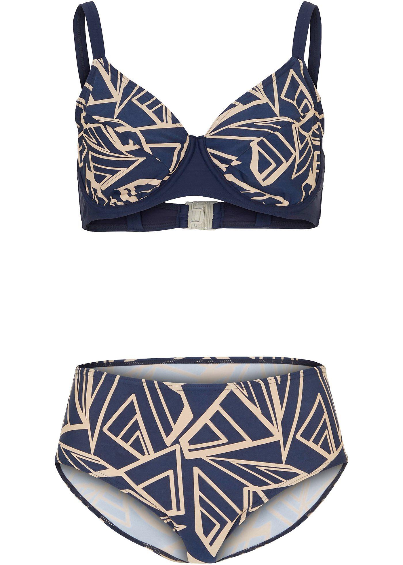Elegante minimizer bikini met een stijlvolle print donkerblauw/taupe