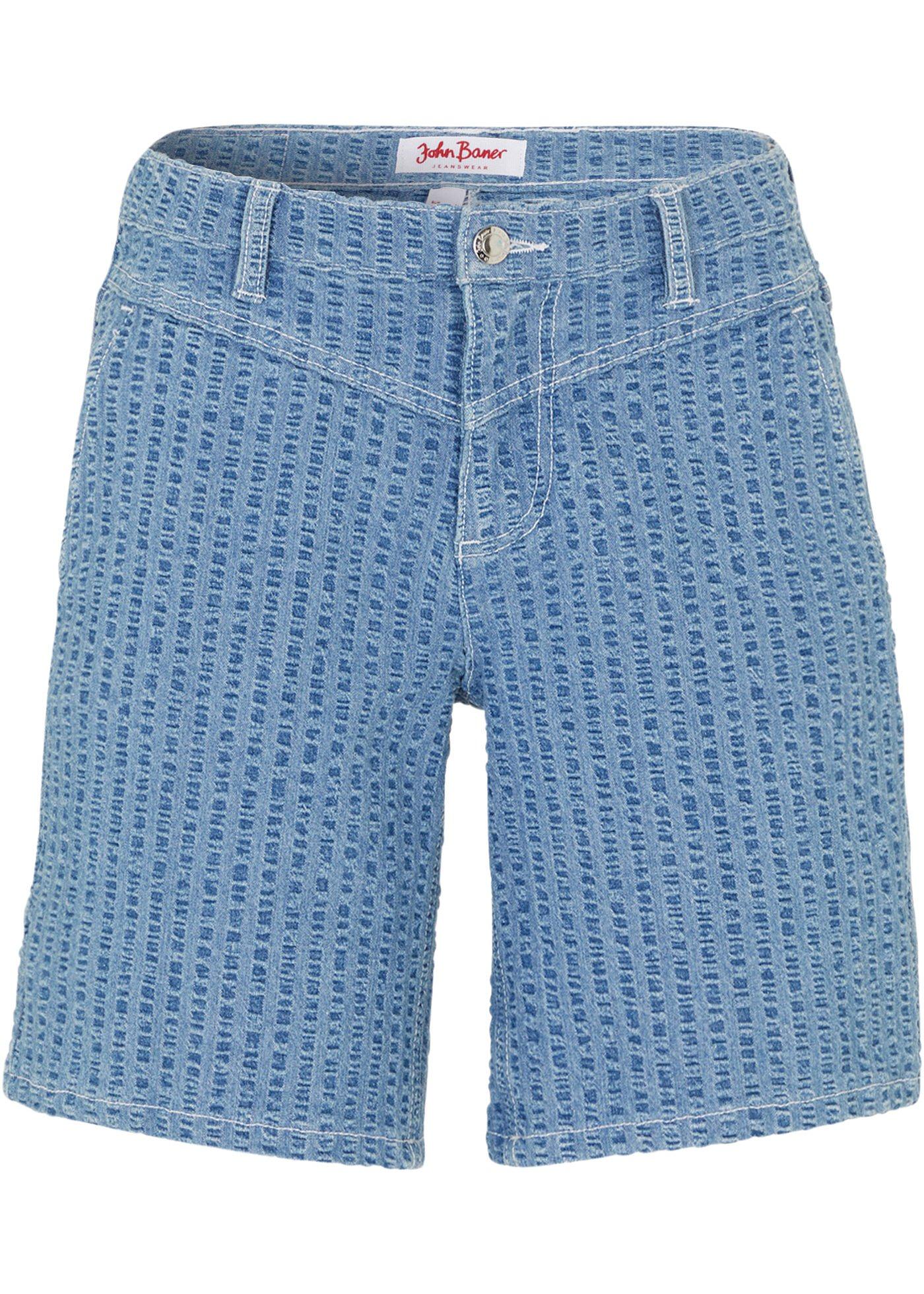 Stretch jeans short van seersucker-denim