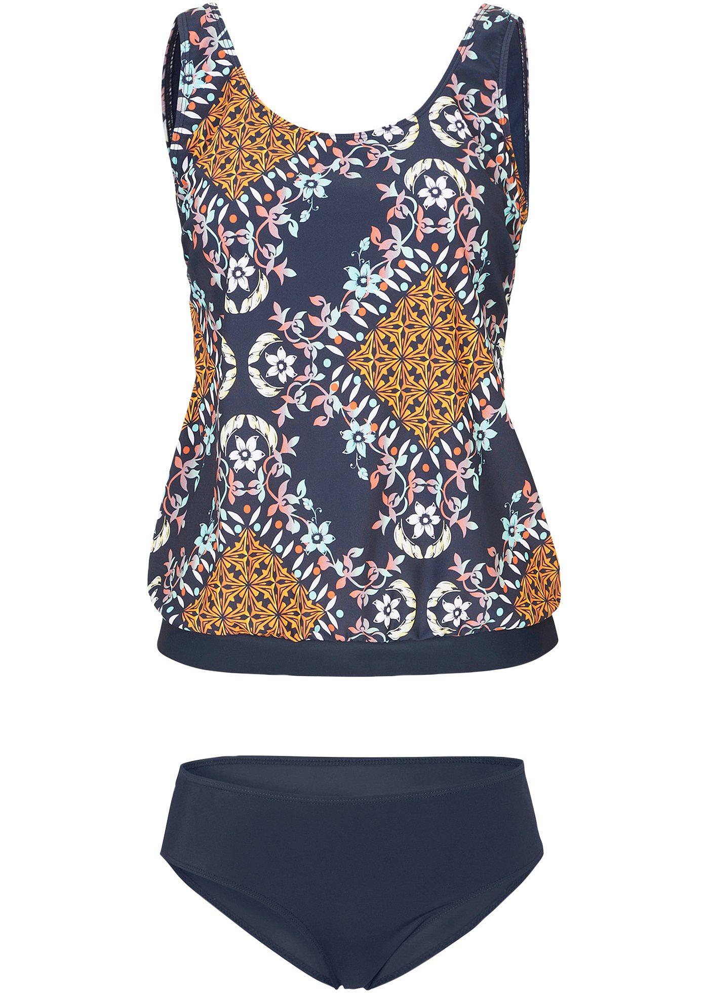 Stijlvolle tankini met een gedetailleerde print donkerblauw paisley