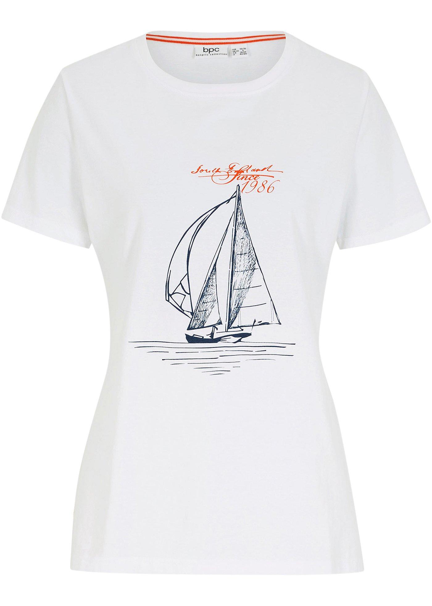 Katoenen T-shirt met print en zijsplitten